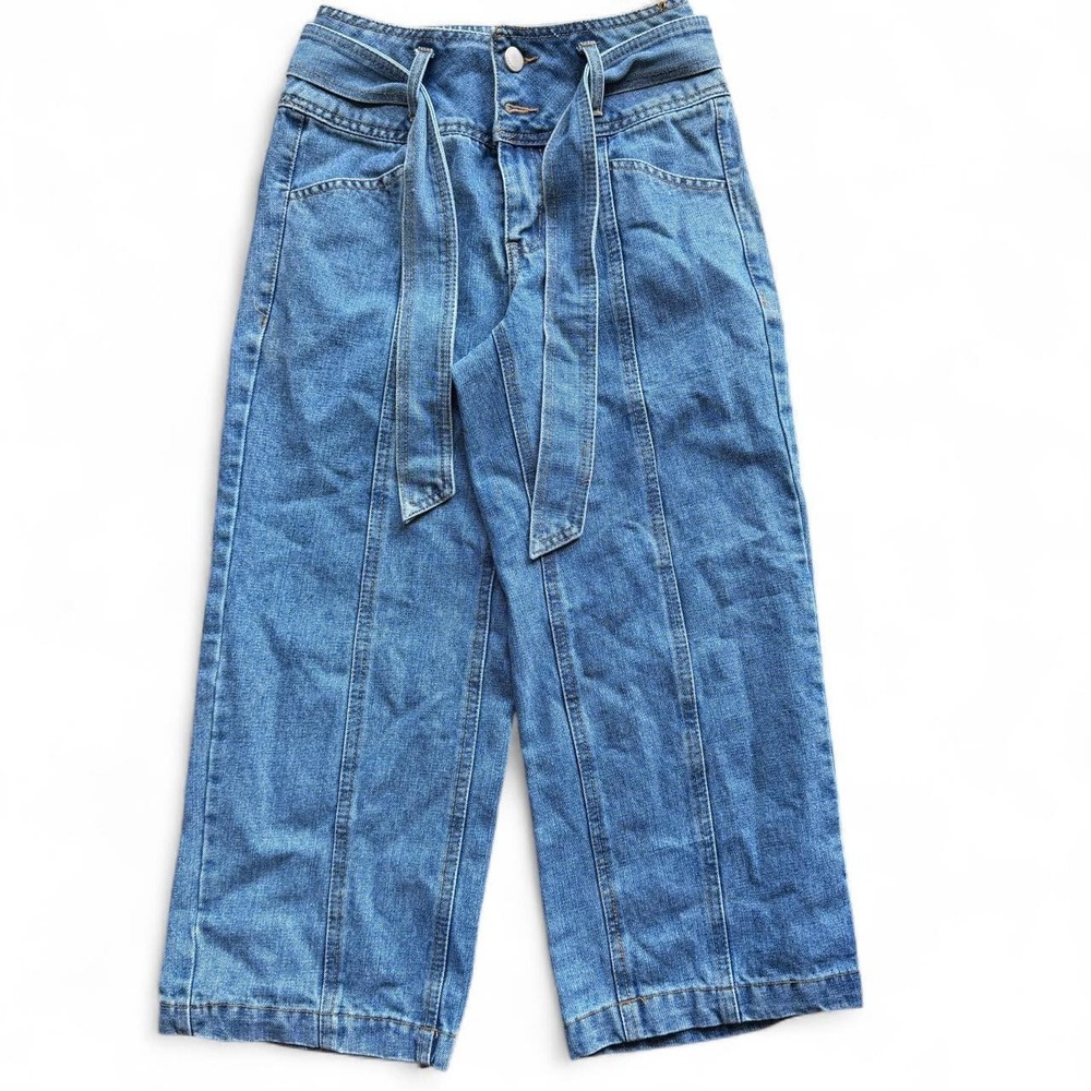 Refuge denim cropped wide leg jeans double button & zip waist tie size 0